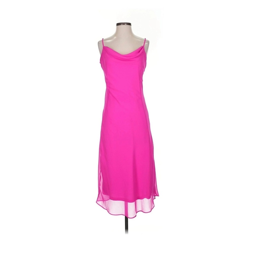 Tash + Sophie Hot Pink Cowl Neck Midi Slip Dress Fuchsia Adjustable Straps Large